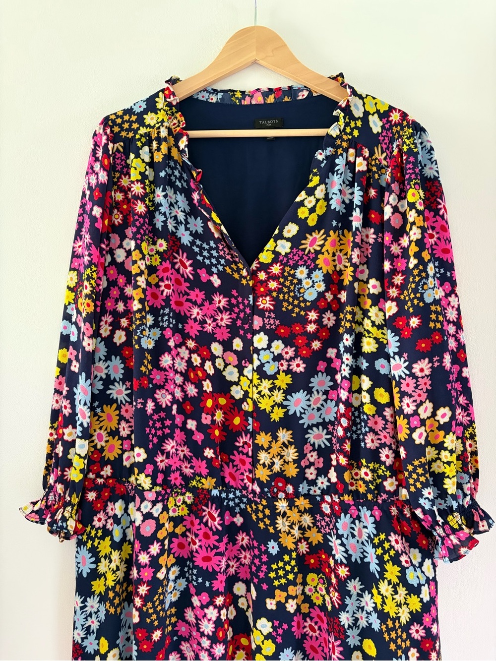 Talbots 2X Plus Multicolor Navy Blue Fit & Flare Starburst Floral Midi Dress - Picture 5 of 16
